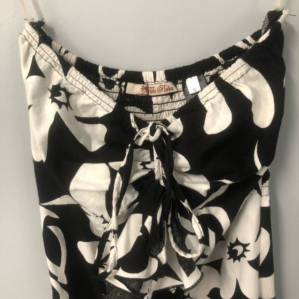 tiki palm hawaiian themed flower black and white vintage y2k strapless - Picture 3 of 11